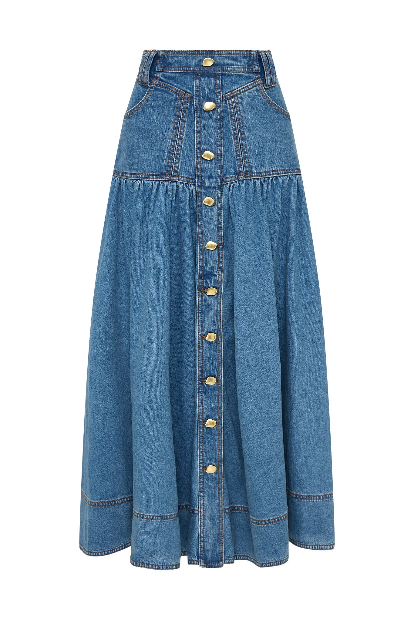 Aje Denim Bustier and Midi Skirt 90's Wash