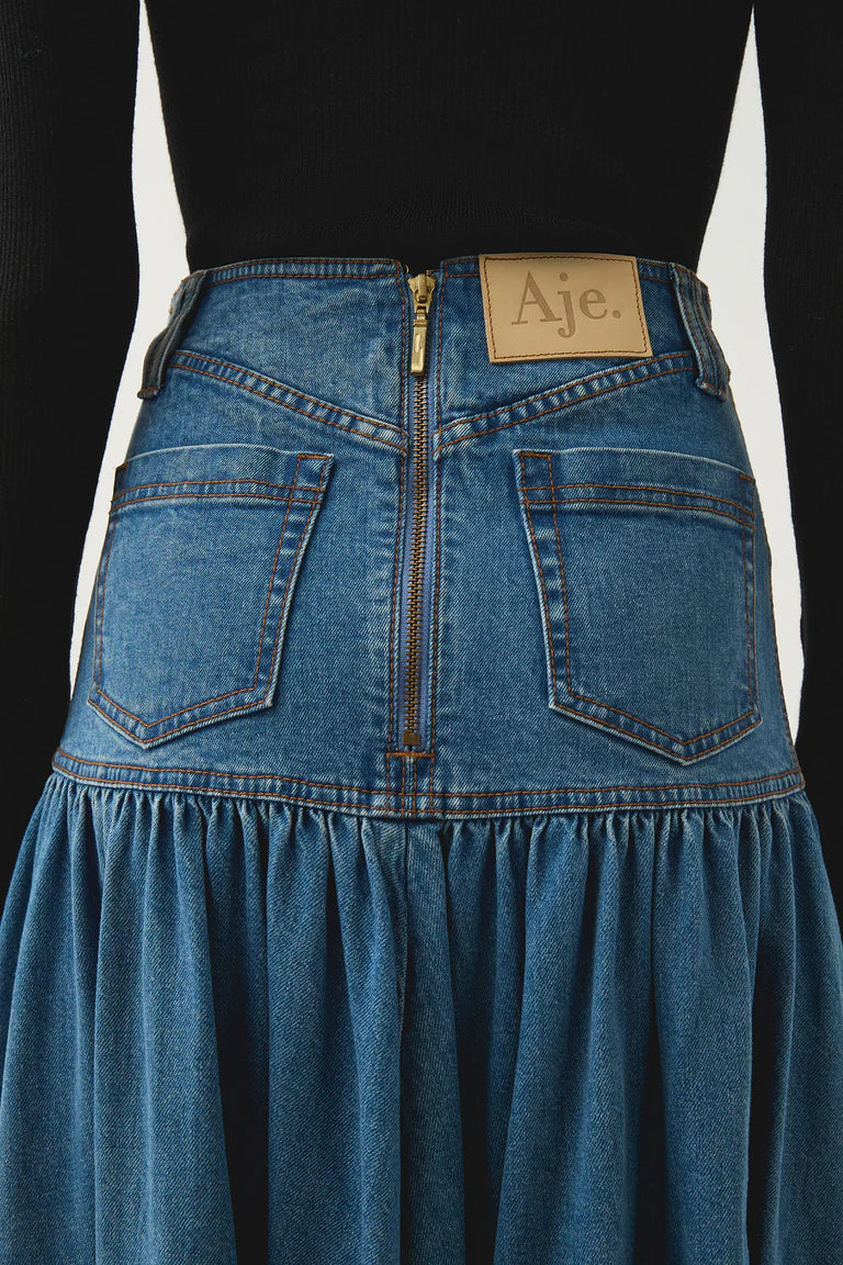 Aje Denim Bustier and Midi Skirt 90's Wash